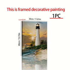 Framed Bay Lighthouse Sunset Scenery Art 30x39 cm