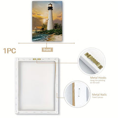 Framed Bay Lighthouse Sunset Scenery Art 30x39 cm
