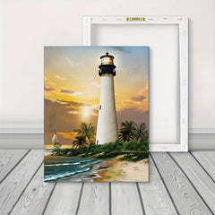 Framed Bay Lighthouse Sunset Scenery Art 30x39 cm