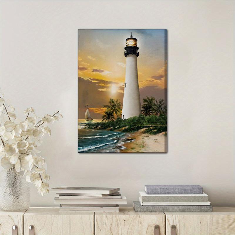 Framed Bay Lighthouse Sunset Scenery Art 30x39 cm