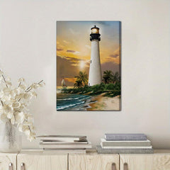 Framed Bay Lighthouse Sunset Scenery Art 30x39 cm