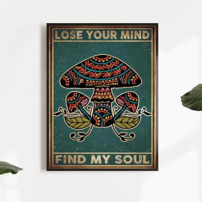 Vintage Hippie Mushroom Canvas Wall Art
