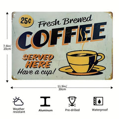 Coffee Bar Metal Sign - Fresh Brewed Classic Espresso Coffee
