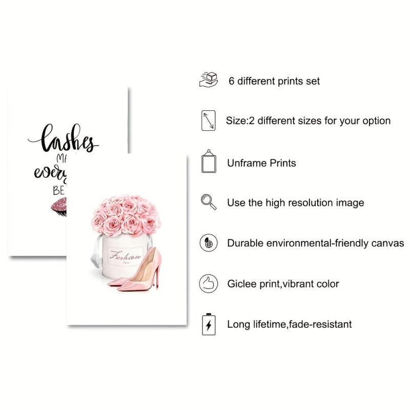 Stylish Girl Makeup Room Decor Canvas Print 6pcs