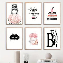 Stylish Girl Makeup Room Decor Canvas Print 6pcs