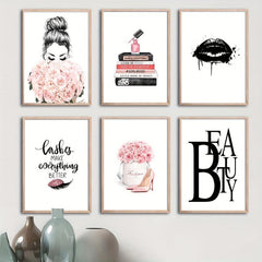Stylish Girl Makeup Room Decor Canvas Print 6pcs