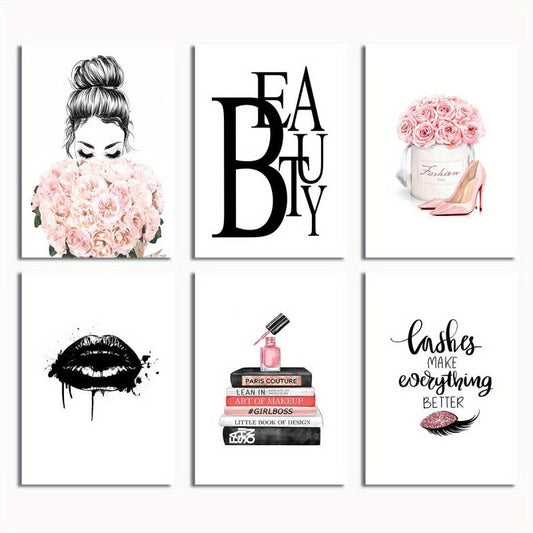 Stylish Girl Makeup Room Decor Canvas Print 6pcs