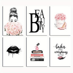 Stylish Girl Makeup Room Decor Canvas Print 6pcs