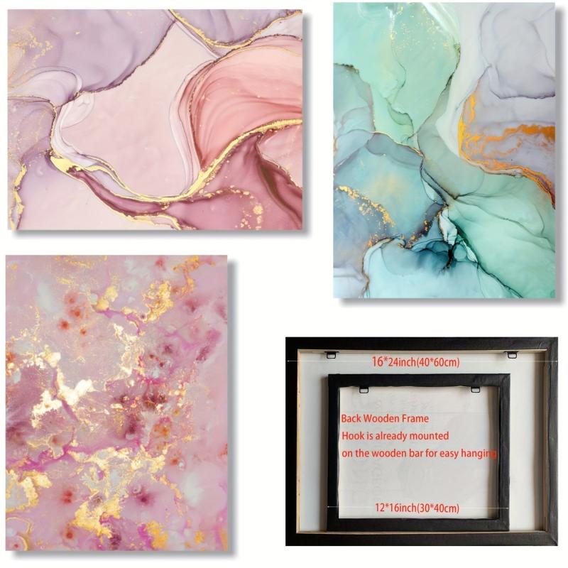 Framed Abstract Canvas Painting Marble Geometric Texture Artwork