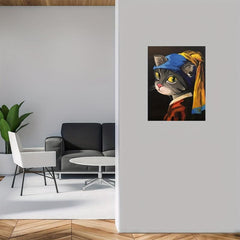 Canvas British Cat With Pearl Earrings Art Painting