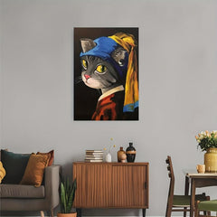 Canvas British Cat With Pearl Earrings Art Painting