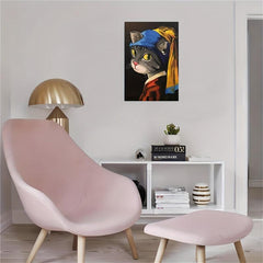 Canvas British Cat With Pearl Earrings Art Painting