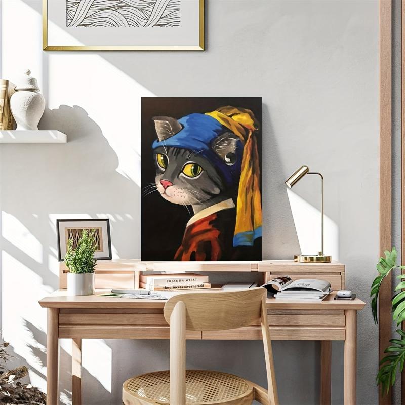 Canvas British Cat With Pearl Earrings Art Painting