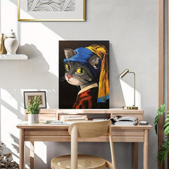 Canvas British Cat With Pearl Earrings Art Painting