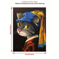 Canvas British Cat With Pearl Earrings Art Painting