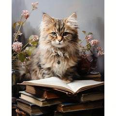 Vintage Art Cat And Book Canvas Poster