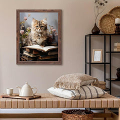 Vintage Art Cat And Book Canvas Poster