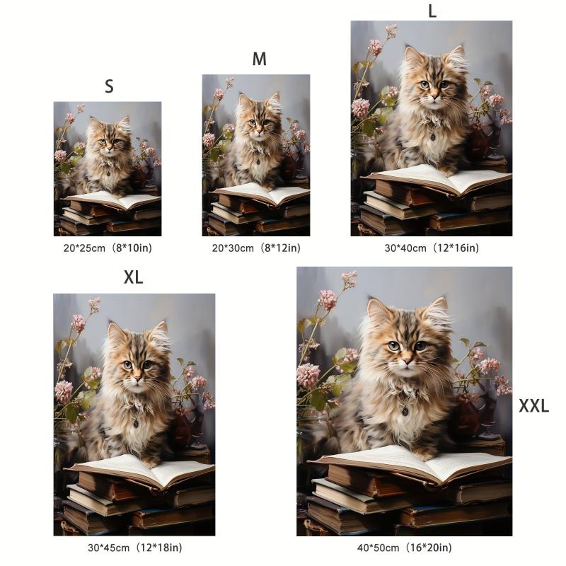 Vintage Art Cat And Book Canvas Poster