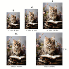 Vintage Art Cat And Book Canvas Poster