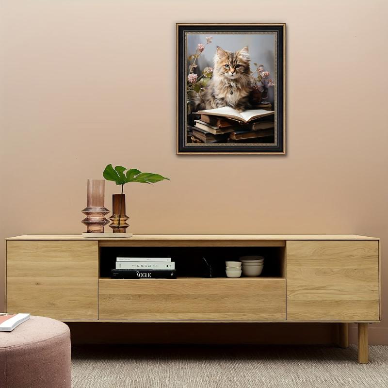 Vintage Art Cat And Book Canvas Poster