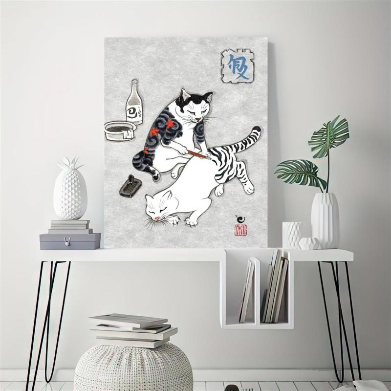 Japanese Cat Poster Monmon Cats Art Print Bedroom Living Room Decor
