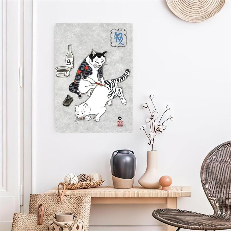 Japanese Cat Poster Monmon Cats Art Print Bedroom Living Room Decor