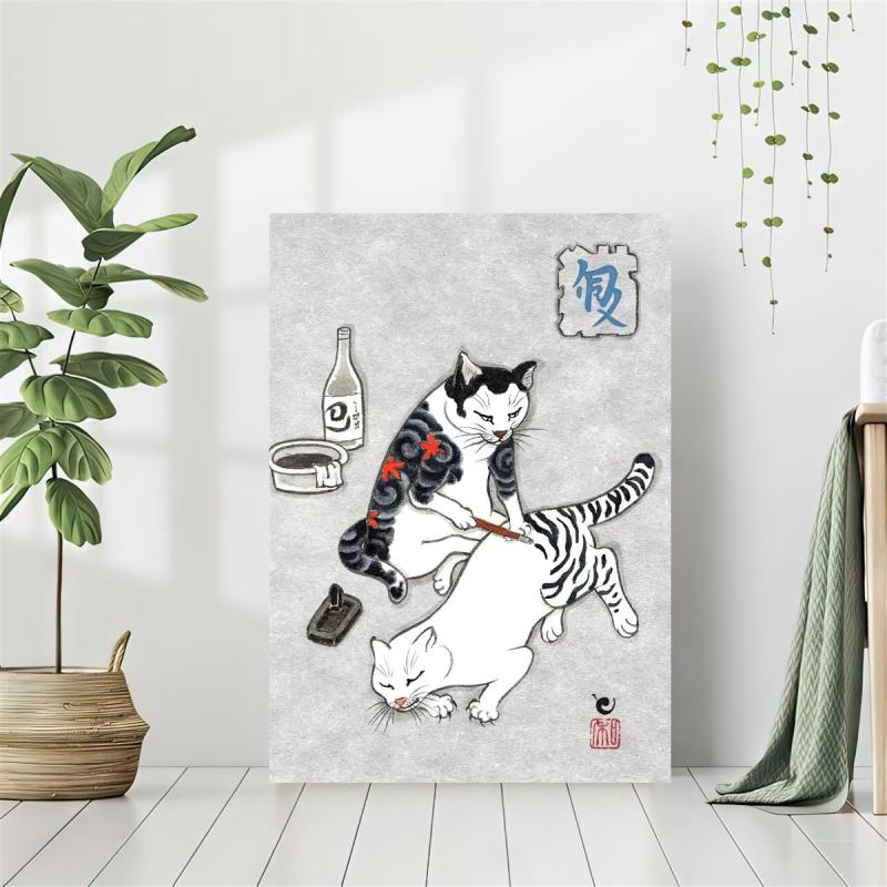 Japanese Cat Poster Monmon Cats Art Print Bedroom Living Room Decor