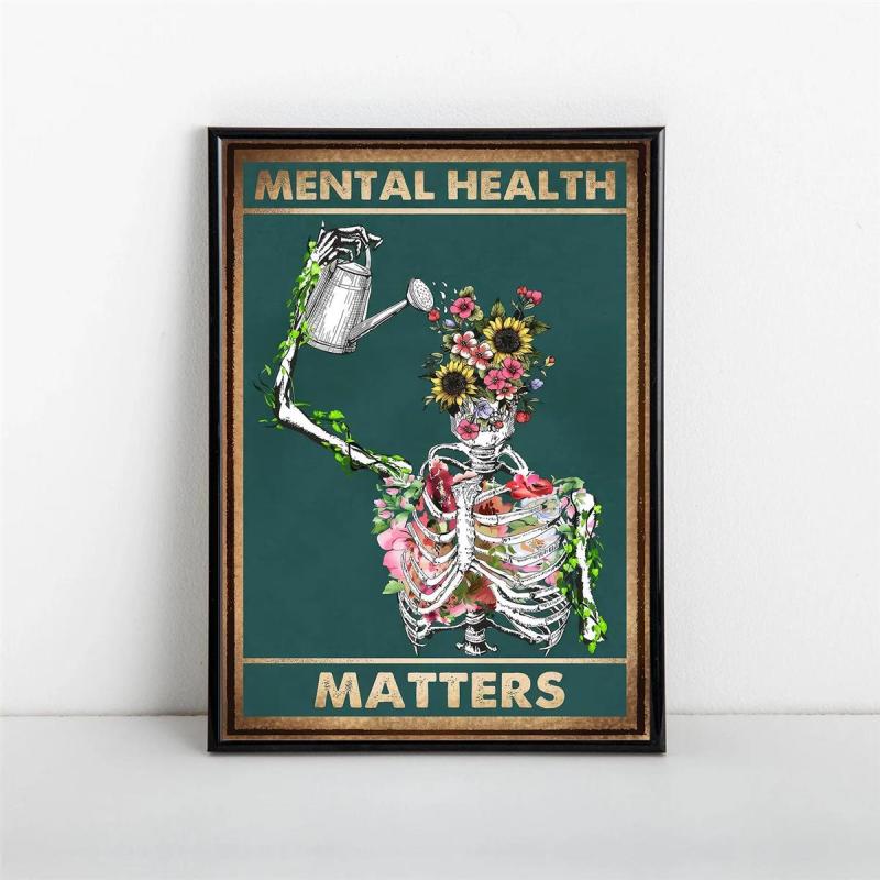 Retro Canvas Painting Mental Health Matters Skeleton Wall Art