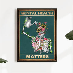 Retro Canvas Painting Mental Health Matters Skeleton Wall Art