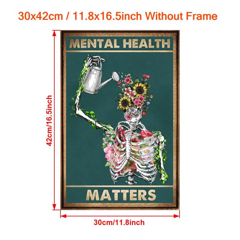 Retro Canvas Painting Mental Health Matters Skeleton Wall Art