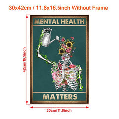 Retro Canvas Painting Mental Health Matters Skeleton Wall Art