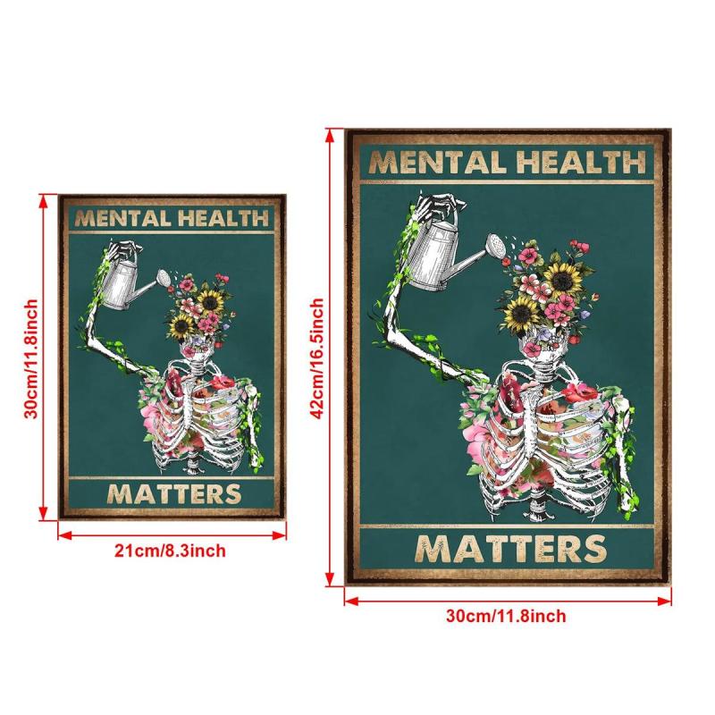 Retro Canvas Painting Mental Health Matters Skeleton Wall Art