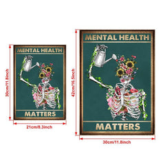 Retro Canvas Painting Mental Health Matters Skeleton Wall Art
