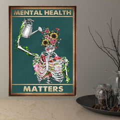 Retro Canvas Painting Mental Health Matters Skeleton Wall Art