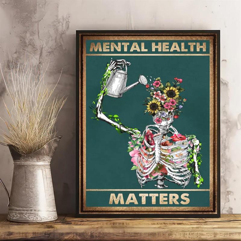 Retro Canvas Painting Mental Health Matters Skeleton Wall Art
