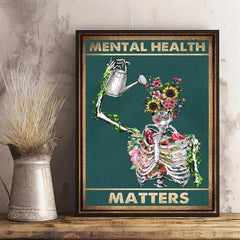 Retro Canvas Painting Mental Health Matters Skeleton Wall Art