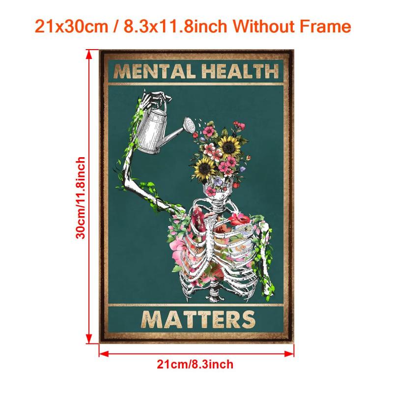 Retro Canvas Painting Mental Health Matters Skeleton Wall Art
