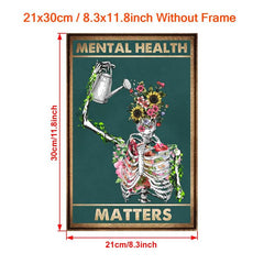 Retro Canvas Painting Mental Health Matters Skeleton Wall Art