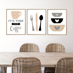 3pcs Coffee Cups Cutlery Canvas Painting Kitchen Utensils Posters And Prints