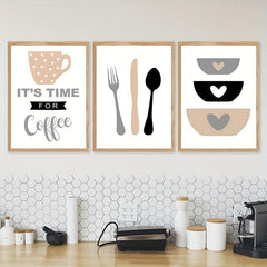 3pcs Coffee Cups Cutlery Canvas Painting Kitchen Utensils Posters And Prints