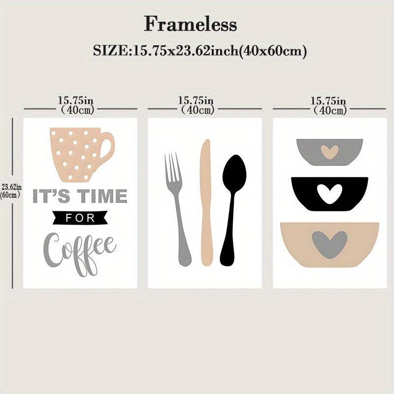 3pcs Coffee Cups Cutlery Canvas Painting Kitchen Utensils Posters And Prints