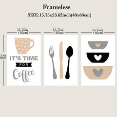 3pcs Coffee Cups Cutlery Canvas Painting Kitchen Utensils Posters And Prints