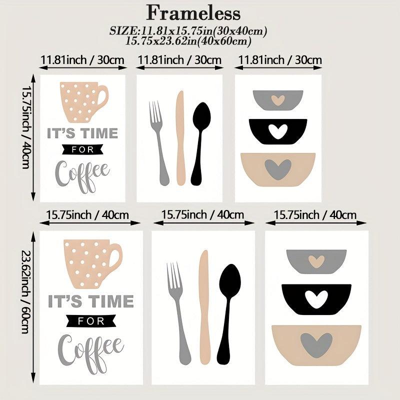 3pcs Coffee Cups Cutlery Canvas Painting Kitchen Utensils Posters And Prints