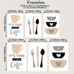 3pcs Coffee Cups Cutlery Canvas Painting Kitchen Utensils Posters And Prints