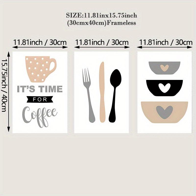 3pcs Coffee Cups Cutlery Canvas Painting Kitchen Utensils Posters And Prints