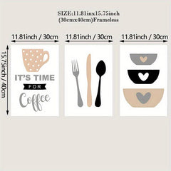 3pcs Coffee Cups Cutlery Canvas Painting Kitchen Utensils Posters And Prints
