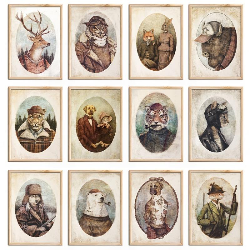 2pcs American Vintage Wild Animals Posters Set