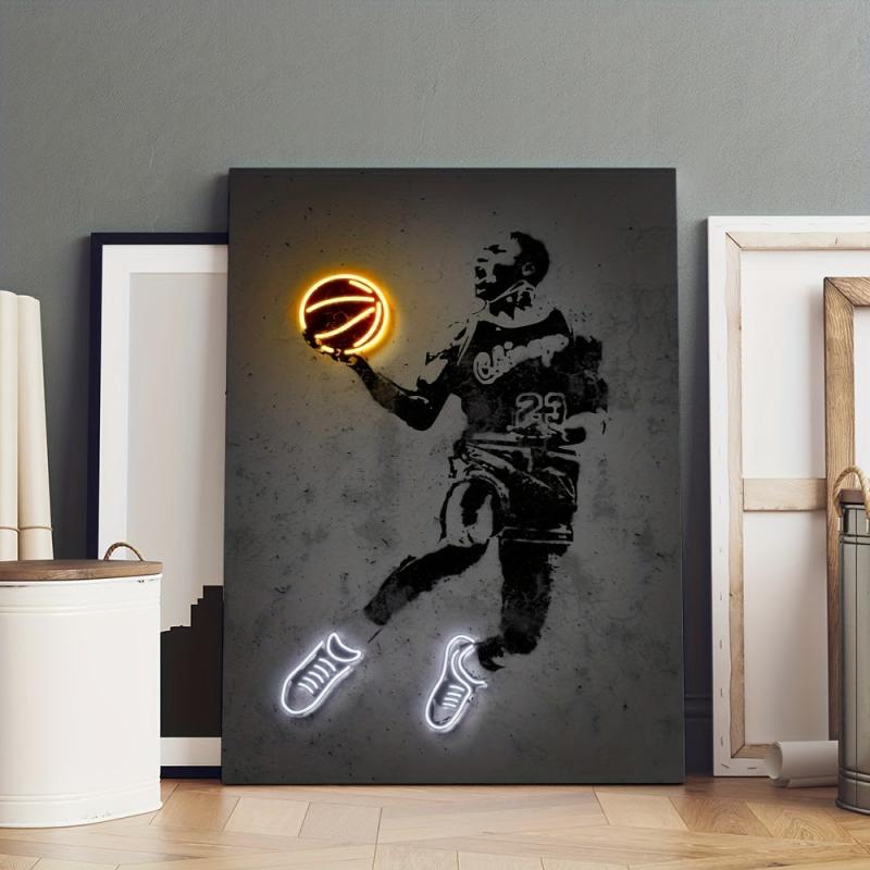 Framed Basketball Player Canvas Painting Wall Art