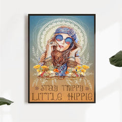 Vintage Canvas Painting Stay Trippie Little Hippie Motivation Quote Mushroom