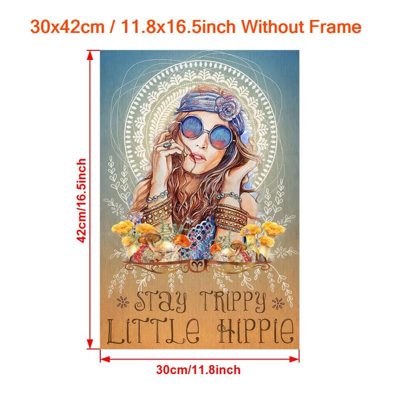 Vintage Canvas Painting Stay Trippie Little Hippie Motivation Quote Mushroom
